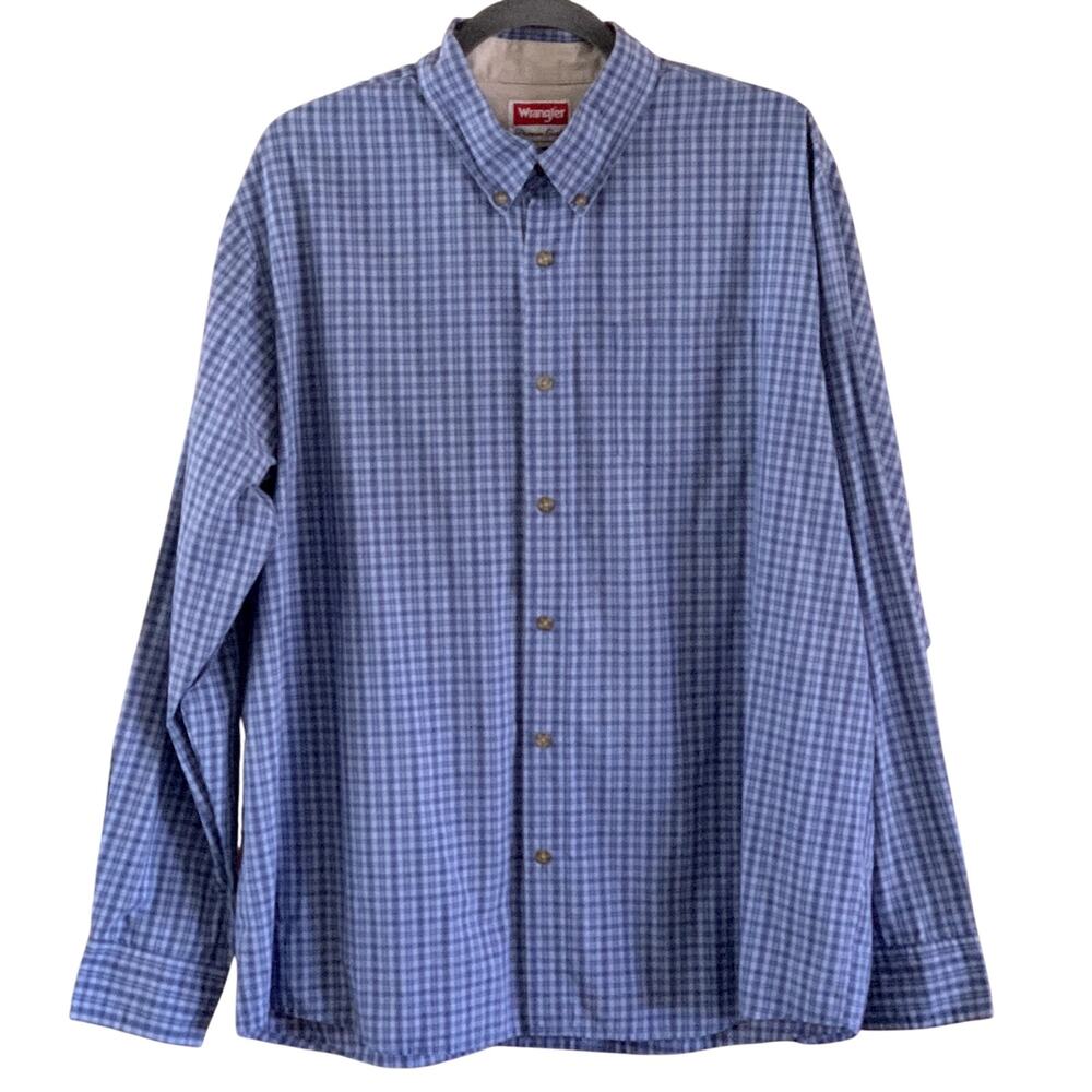 Wrangler Shirt Premium Quality Wrinkle Resistant  Long Sleeve Plaid Men's SZ XL